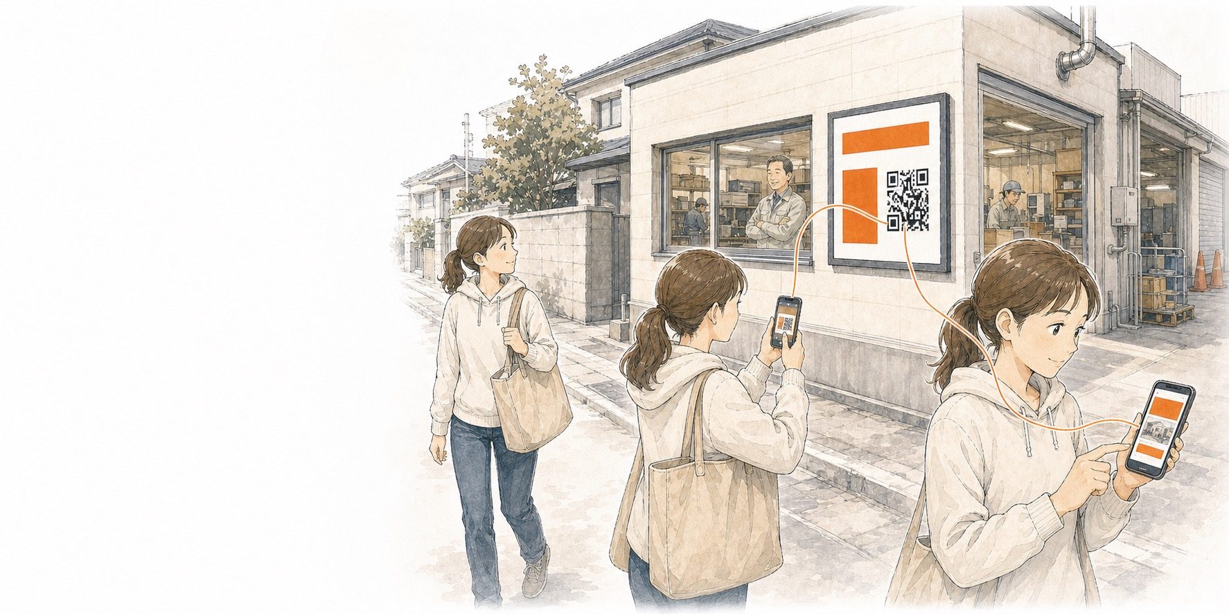 アイパネルとアイリンクで会社と街の人がつながる様子