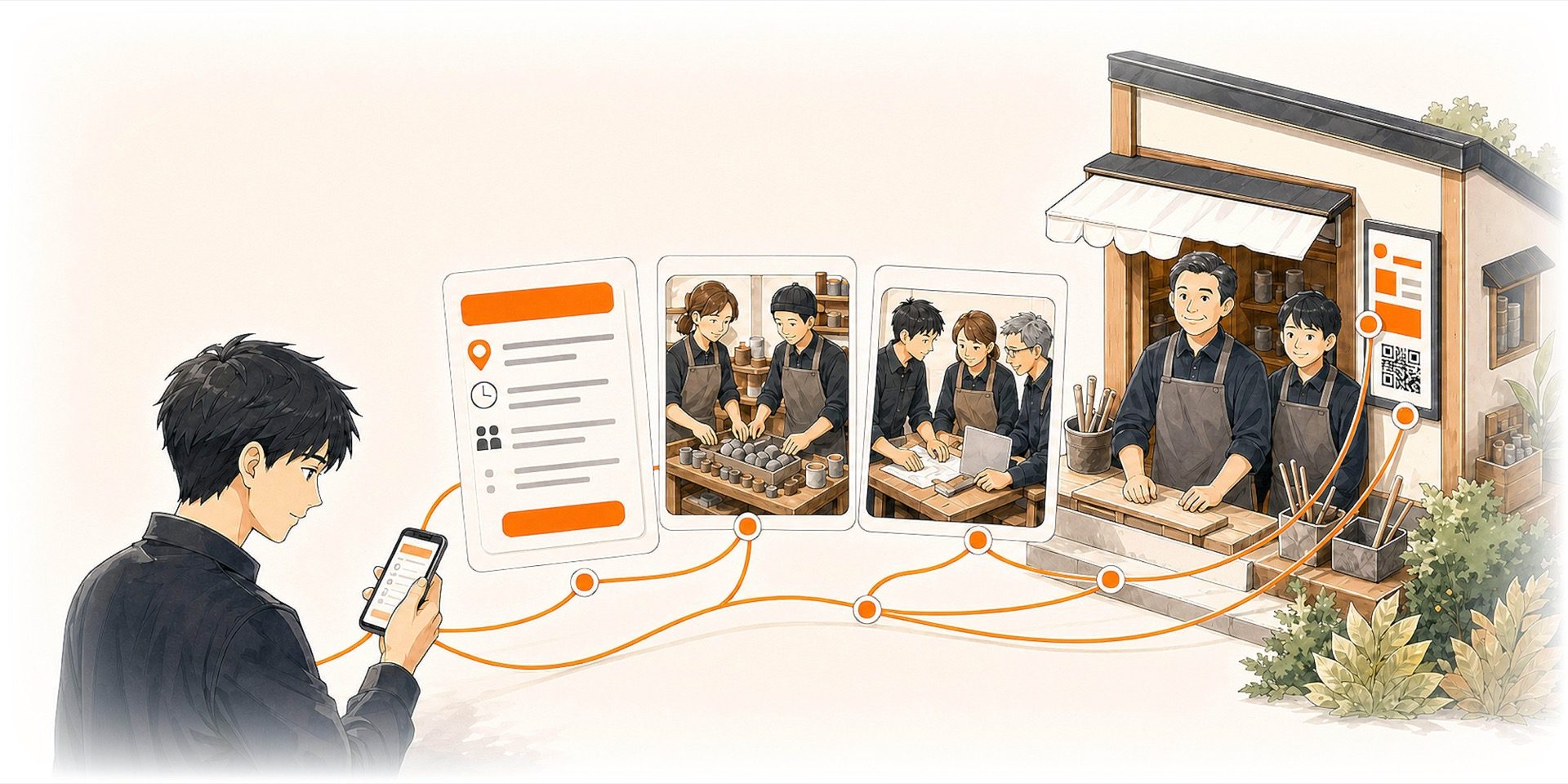 店頭のアイパネルと、仕事や募集条件がアイリンクでつながる様子
