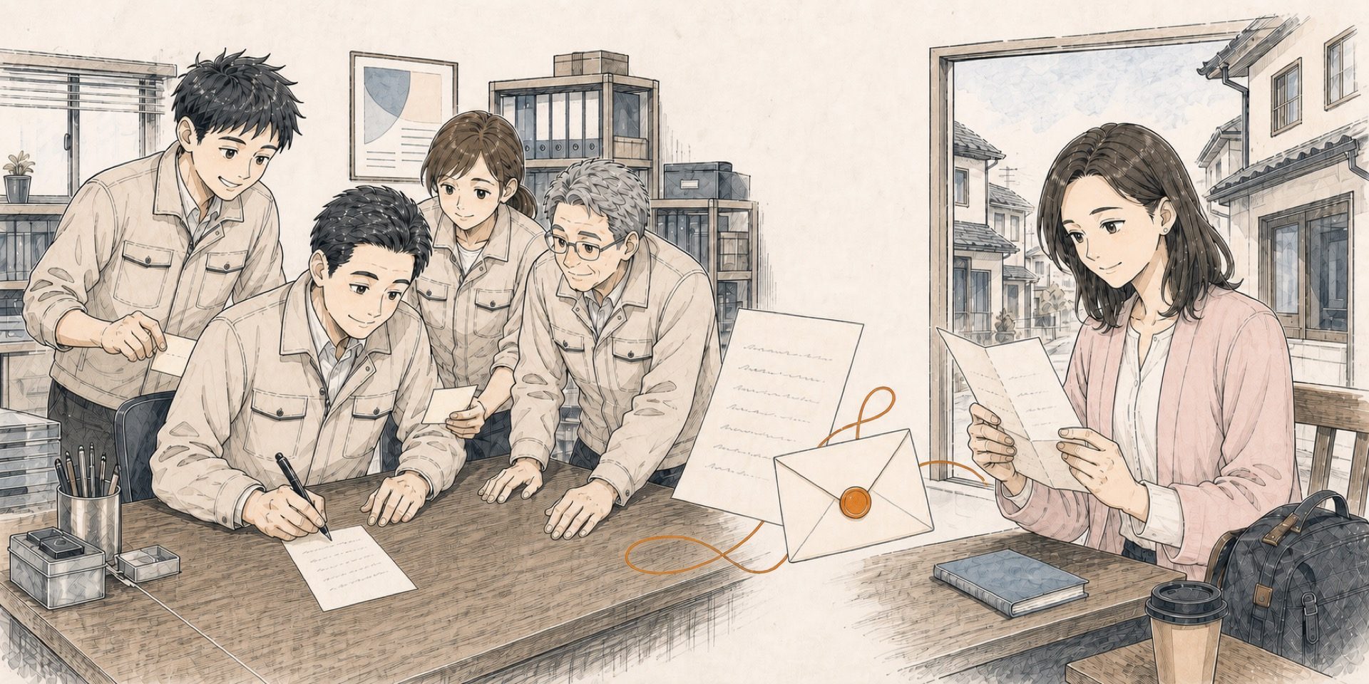 会社の仲間や社長の仕事への想いが、アイパネルを通して近所の求職者へ届く様子